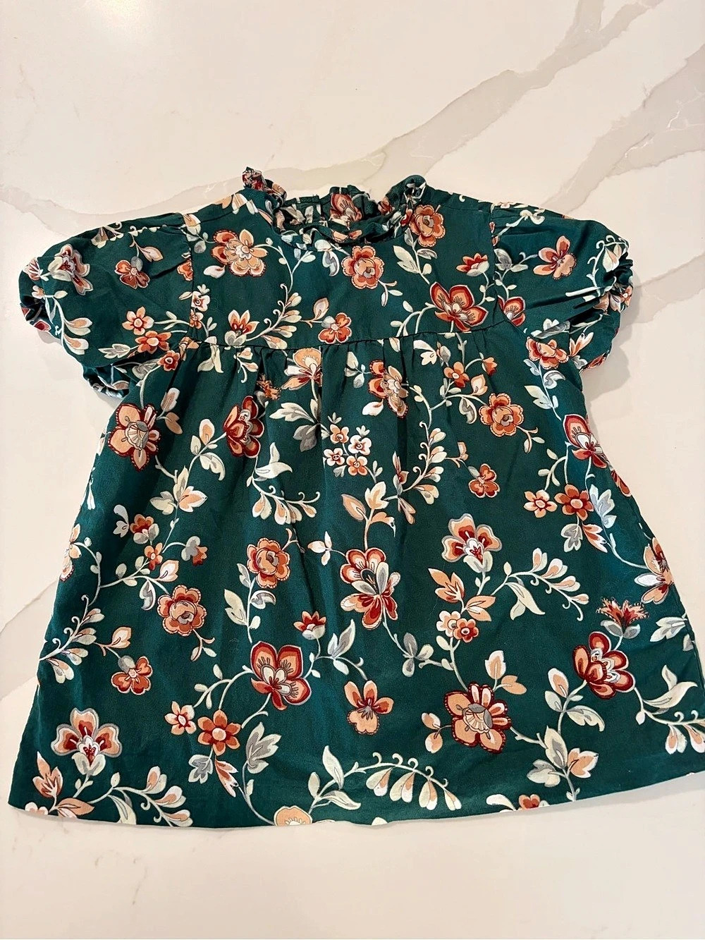Janie and Jack Girls Enchanted Forest Green Floral Puff Sleeve Top 100% Cotton